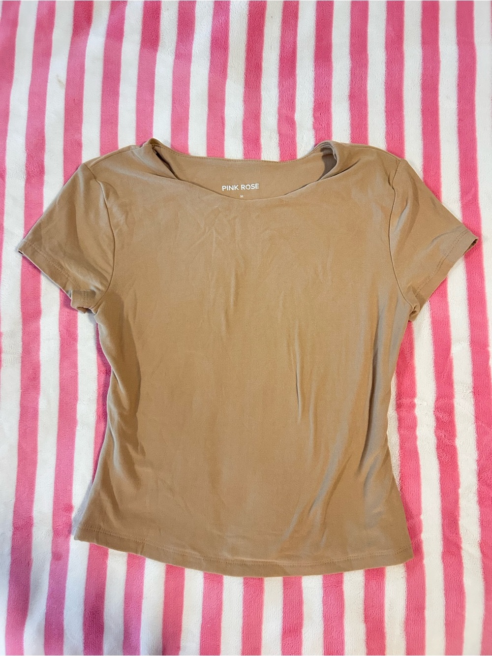 Pink Rose Women's Camel Short Sleeve Crewneck Top
